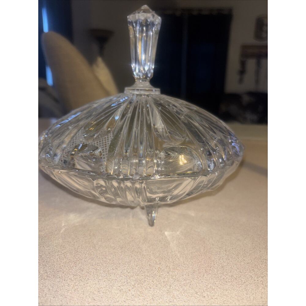 Vintage Footed Pressed Glass Candy Dish With Lid